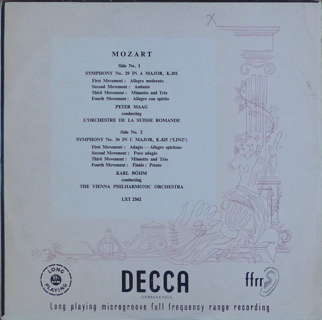 Maag: Mozart Symphony No. 29 / Böhm No. 36 "Linz" - Decca LXT 2562