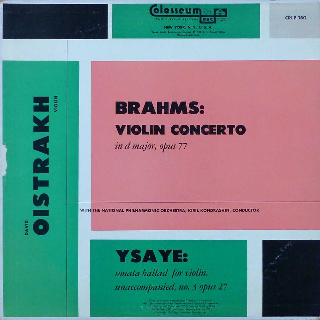 Oistrakh/Kondrashin: Brahms Violin Concerto - Colosseum CRLP 150